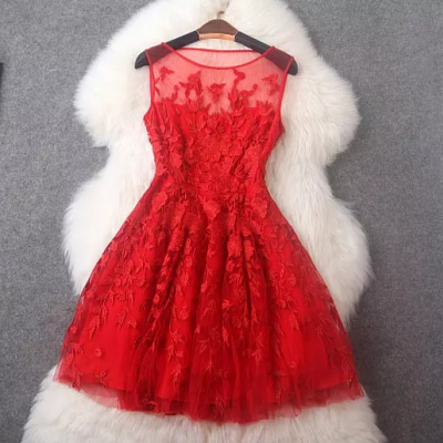 Luxury Embroidery Sleeveless Dress - Red