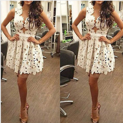 The new hollow lace dress sexy club Garden Party A type V-neck short skirt