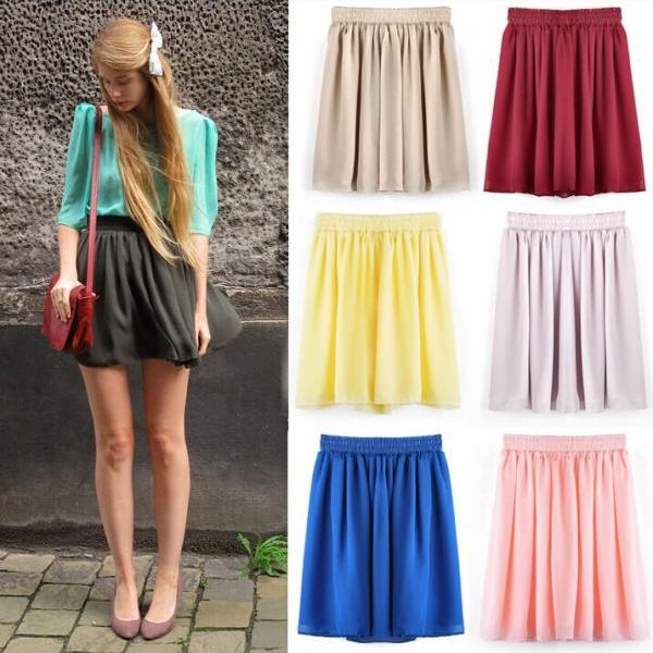 Spring Retro High Waist Pleated Double Layer Chiffon Skirt Skirt Skirts ...