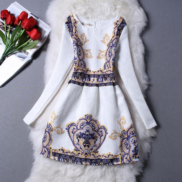 Fall Fashion Slim Longsleeved Jacquard Dress, Sapphire Blue on Luulla