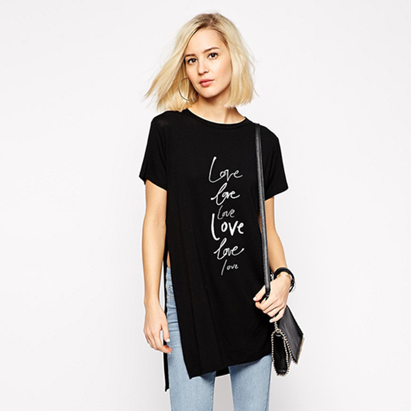 Summer Sexy Punk Casual Women Long Section Of The Letter Slashed T ...